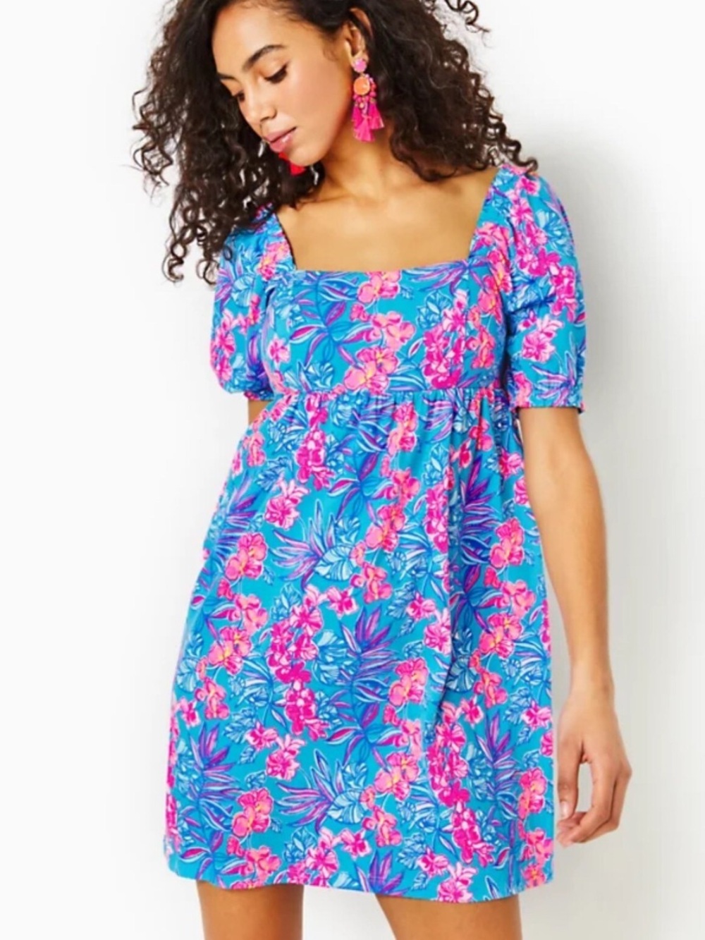 Lilly Pulitzer Delaney Floral Dress in Bright Blue & Pink